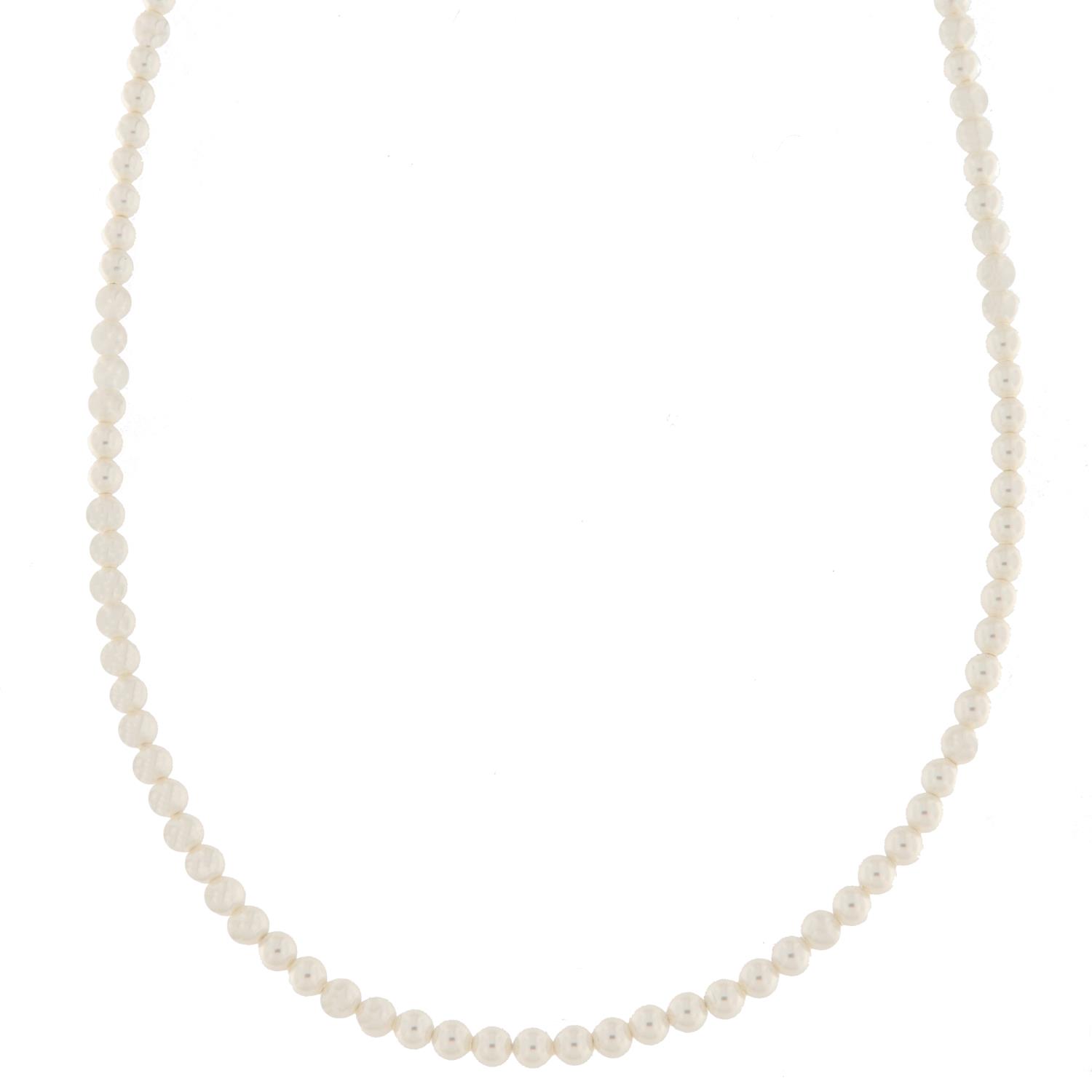 Collier rh.sølv 4mm hvite Swarovski perler 43+6cm