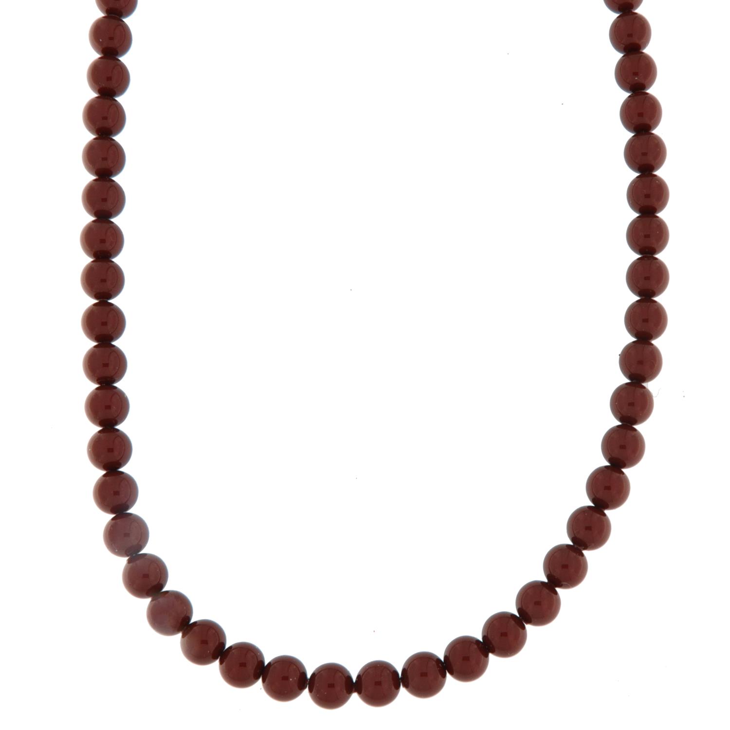 Collier rh.sølv 6mm burgunderrøde Swarovski perler 43+6cm