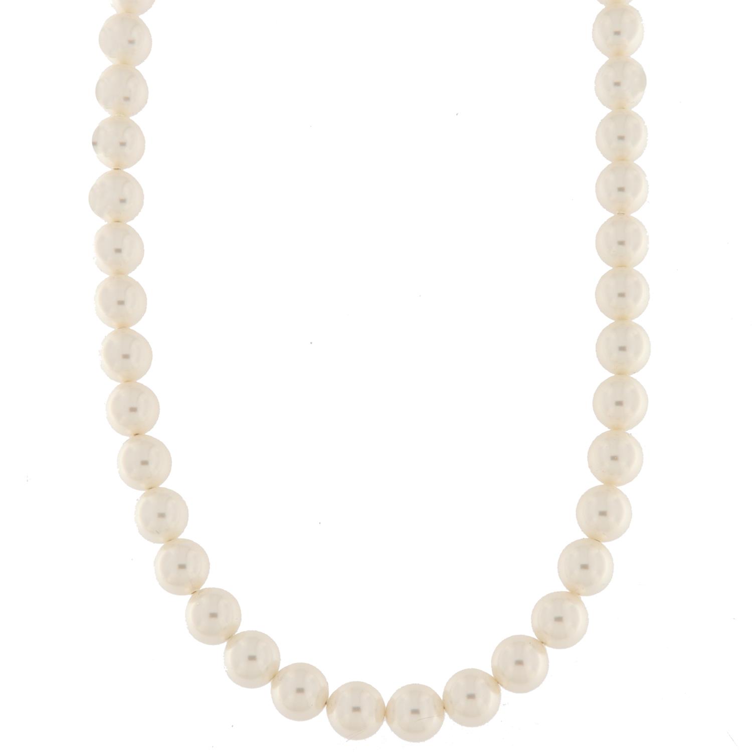 Collier rh.sølv 8mm hvite Swarovski perler 43+6cm