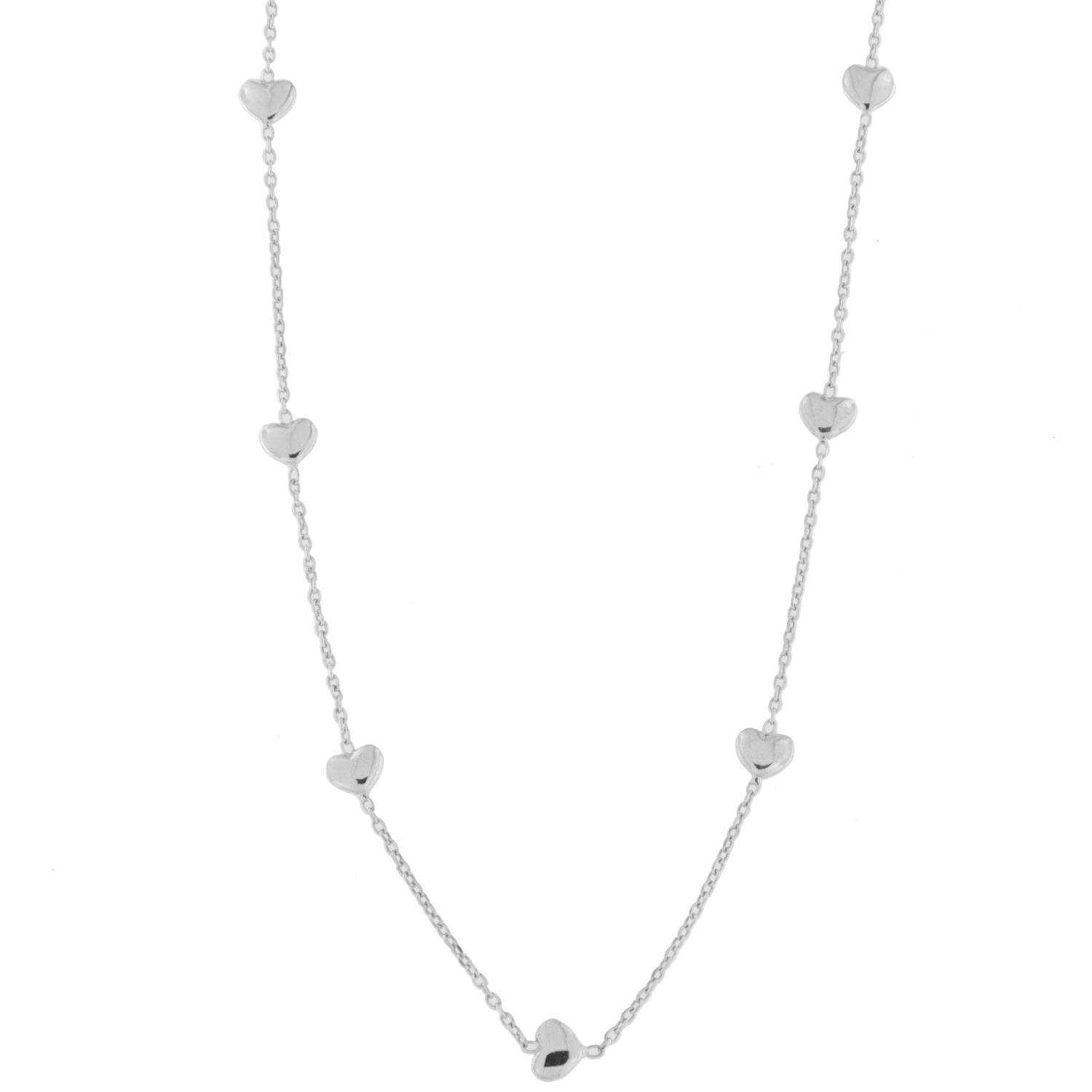 Collier rh.sølv små hjerter fast på lenken 45+5cm