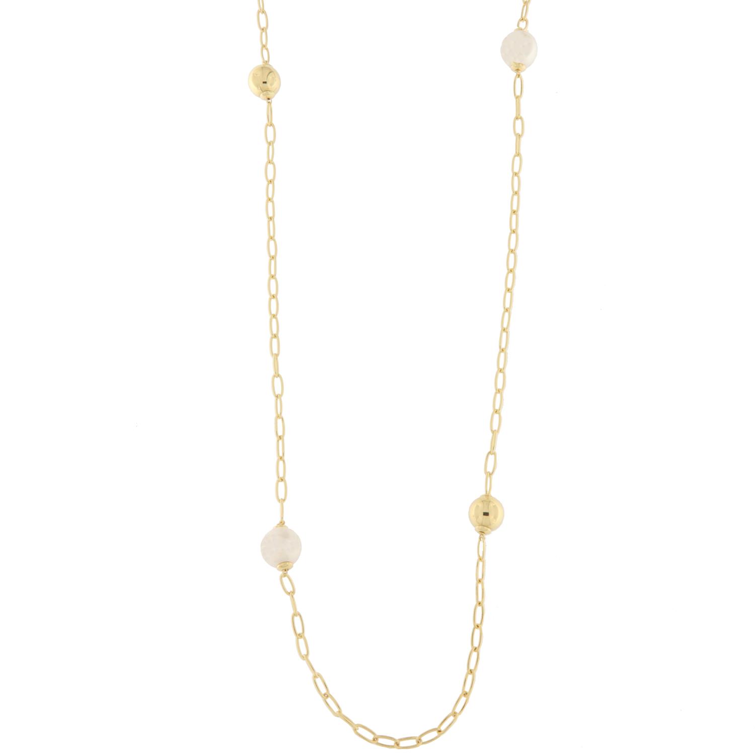 Collier fg.sølv paperclip kjede m/ 7mm swarovski perler + kuler 80cm