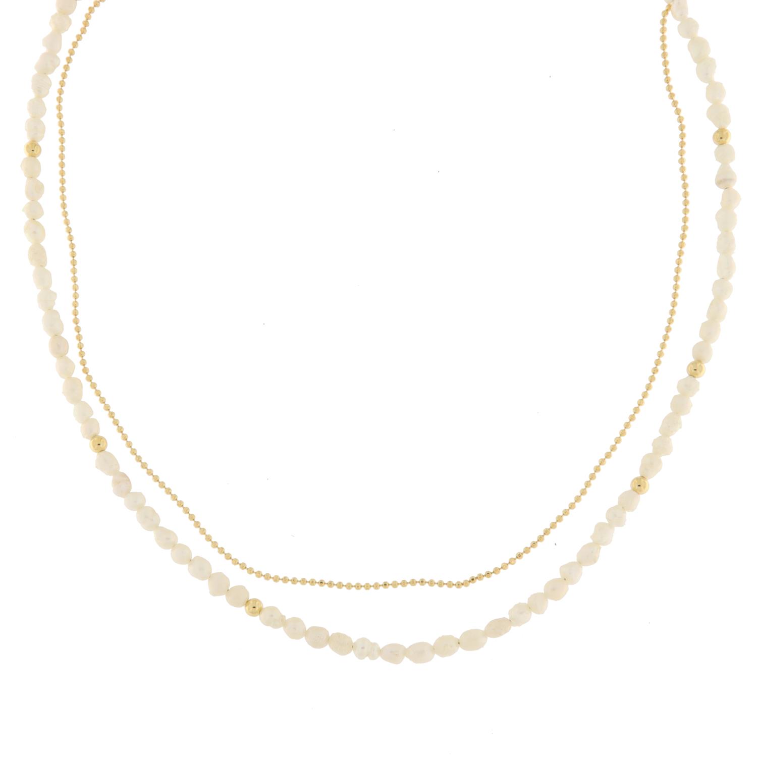 Collier fg.sølv 2r: 3mm ferskvannsperler / kulekjede