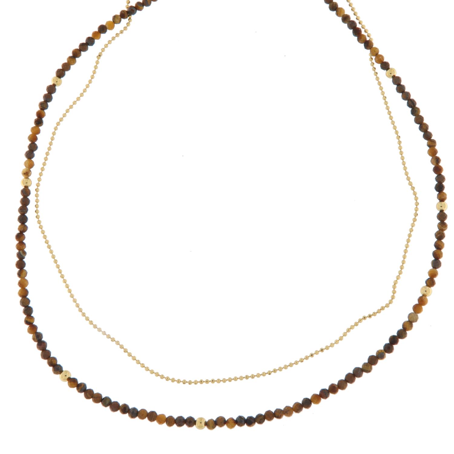 Collier fg.sølv 2r: 2mm kuler av tigerøye - krystall / kulekjede