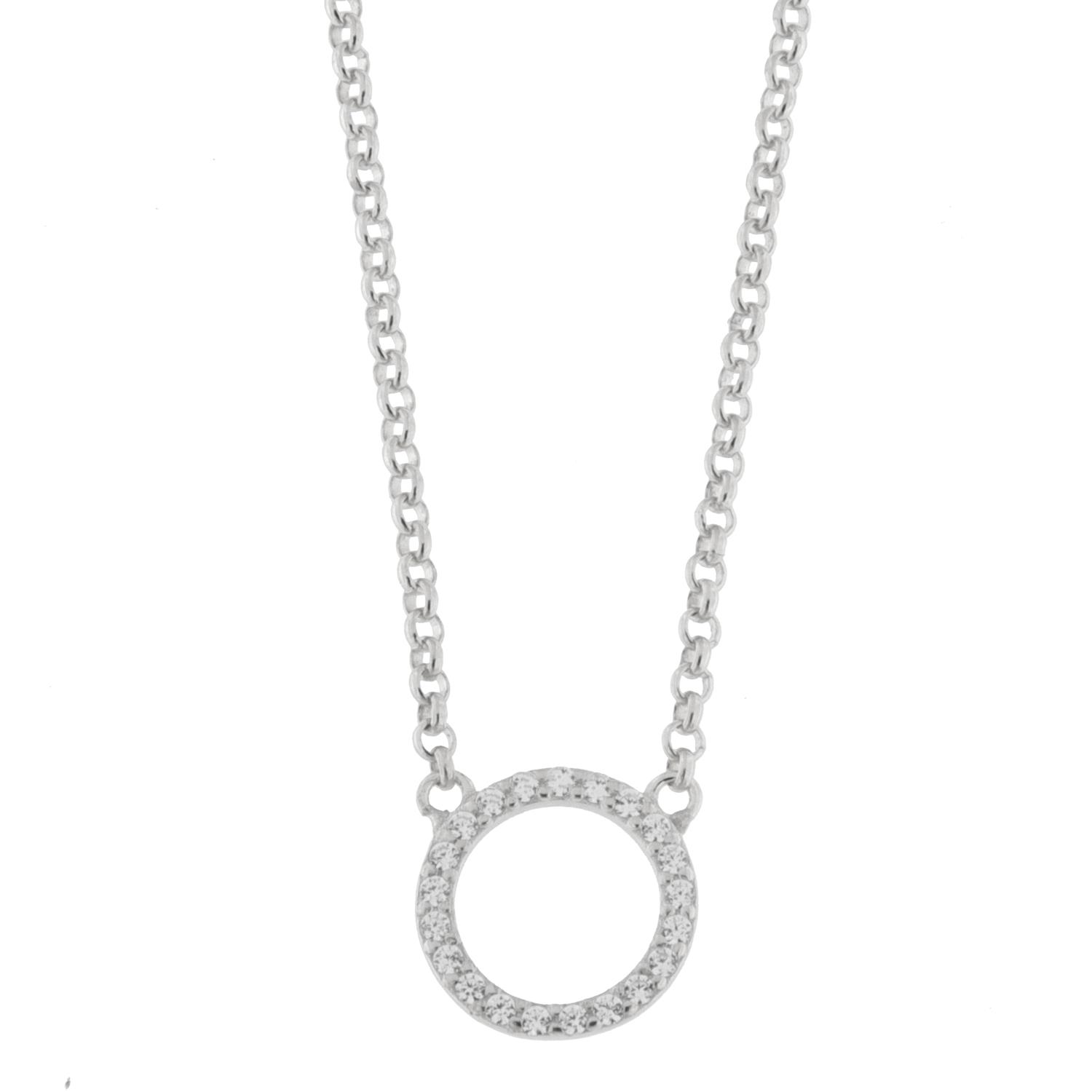 Collier rh.sølv m/liten åpen stenring foran 41+3cm