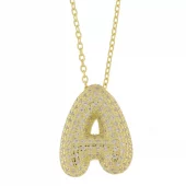 Collier fg.sølv chunky bokstav m/zirconer "A" 45+5cm