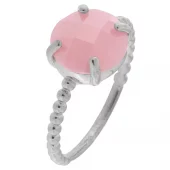 Ring rh.sølv m/10mm lys rosa sten i 4 klør, prikket skinne