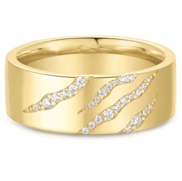 Ring fg.sølv Trailblazer 7mm glatt ring m/cz. i tigerstriper