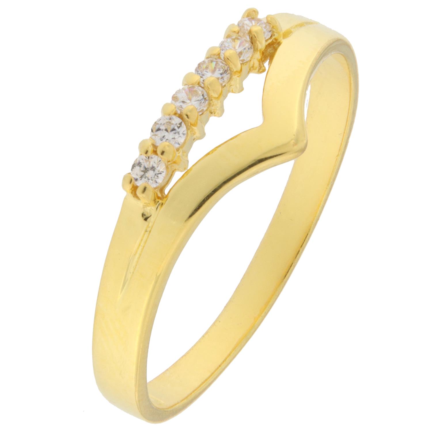 Ring fg.sølv v-form foran med en rad blanke stener over