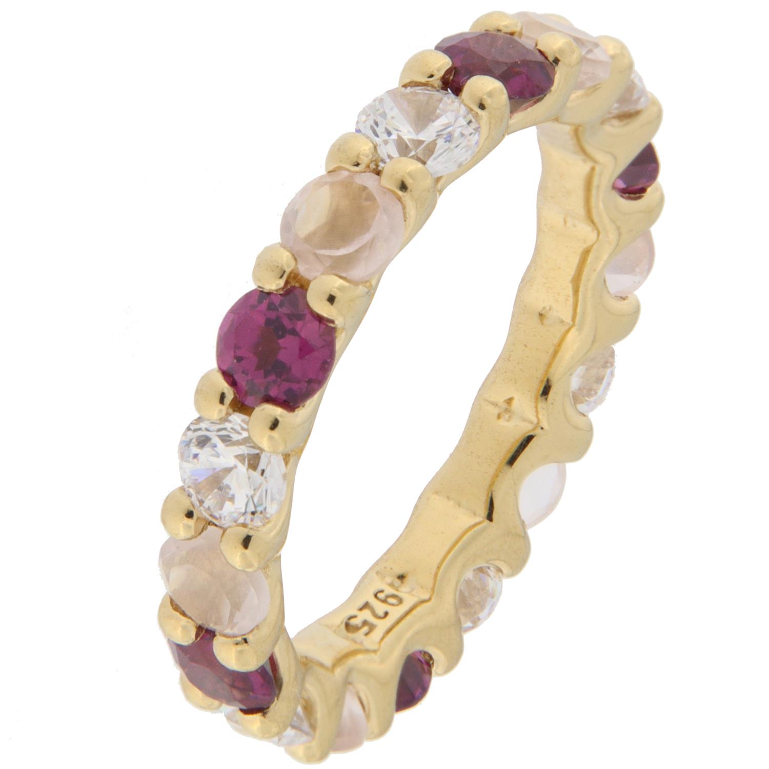 Ring fg.sølv 3,5mm m/stener rundt hele: rhodolitt, rosenquartz og blank zircon + store størrelser