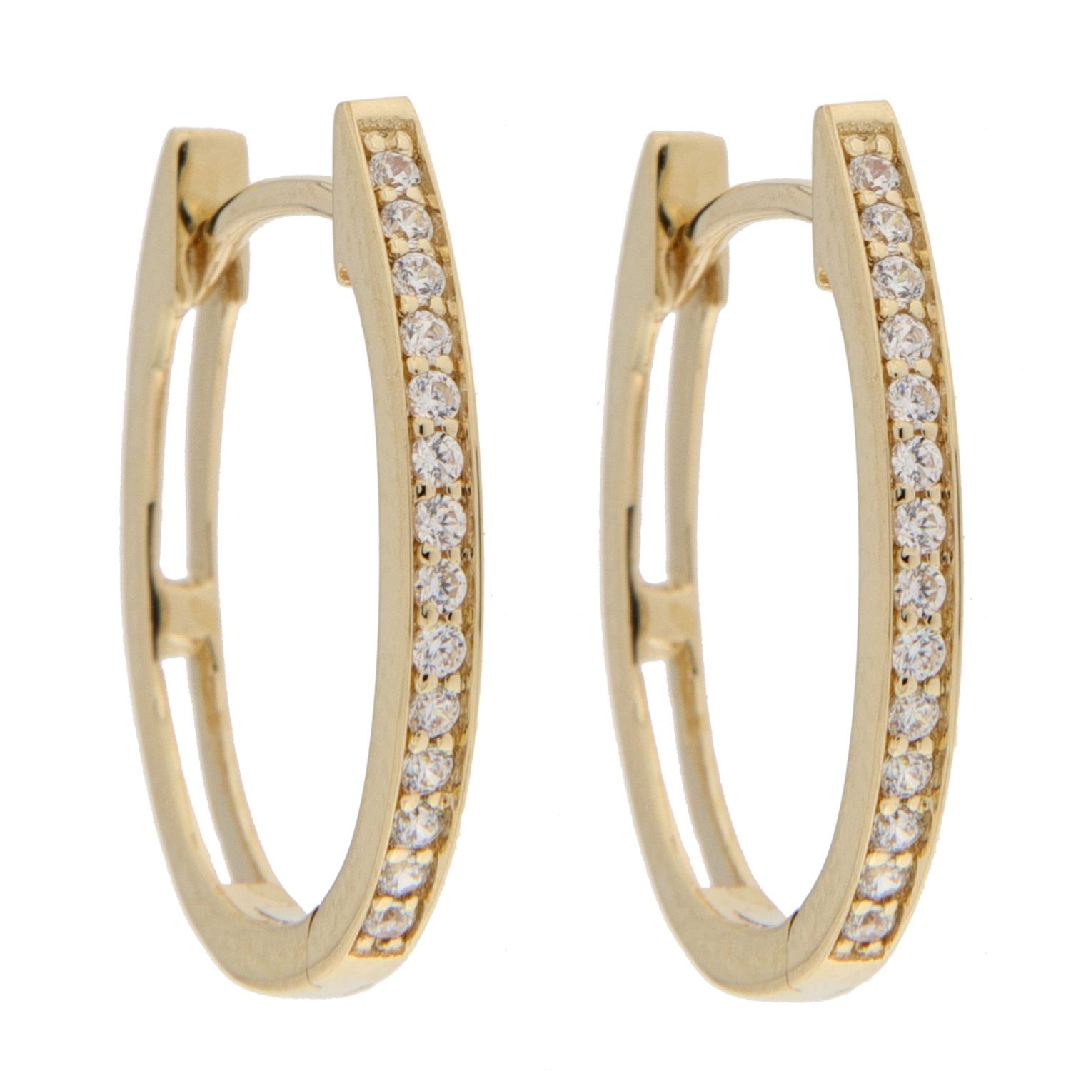 Øreringer gull oval 15x17mm m/1r cubik zirconer