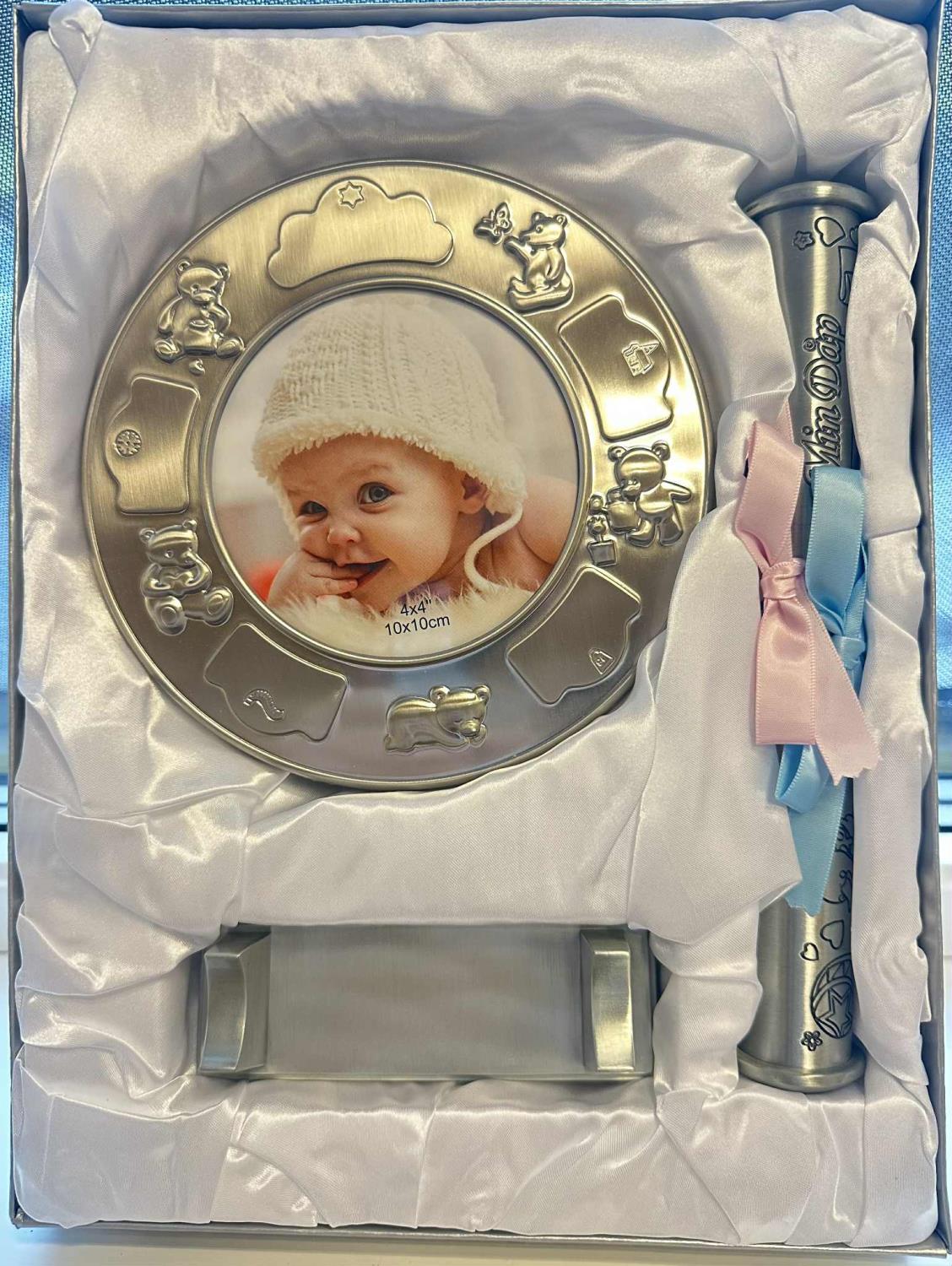 Dåpsattestholder fortinnet Twinkle Twinkle + ramme for gravering / foto