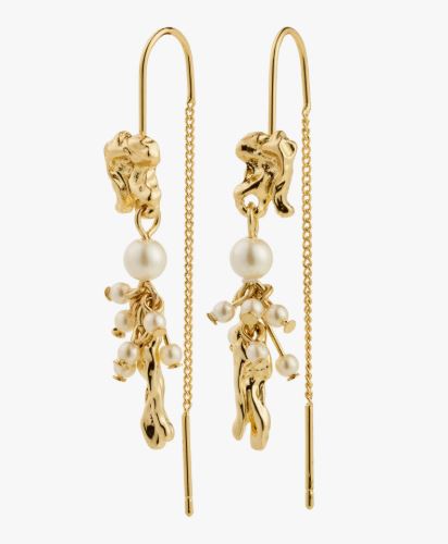 Øreringer "gull" Milo 47mm "balanse" m/nuggets og perler m/krok midt på