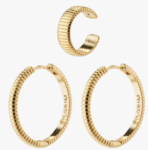 Øreringer "gull" Xena 22ø stripede øreringer + ørecuff stripet 12mm