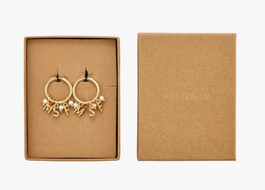 Øreringer "gull" 16ø MSF bokstav-anheng m/feksvannsperler "Leger u/grenser"