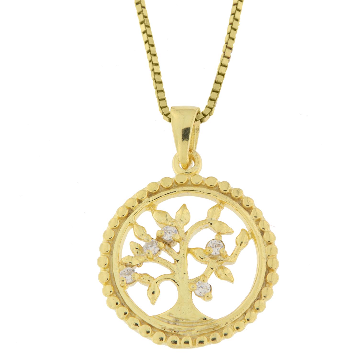 Anheng fg.sølv "Livets tre" 18mm prikket kant m/c.zirconer i bladene