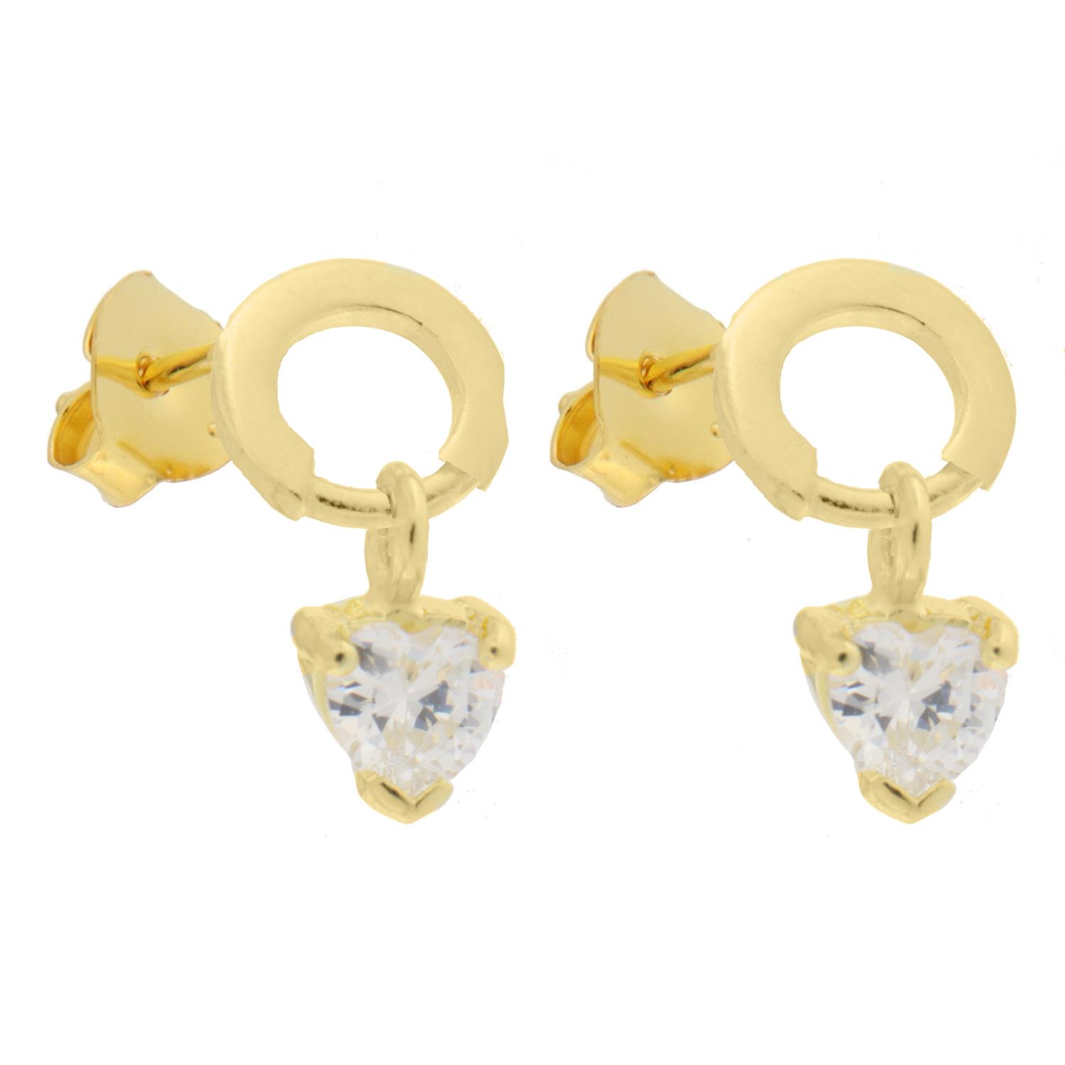 Ørepynt fg.sølv 9mm sirkel m/ 6mm hjerteformet zircon i heng