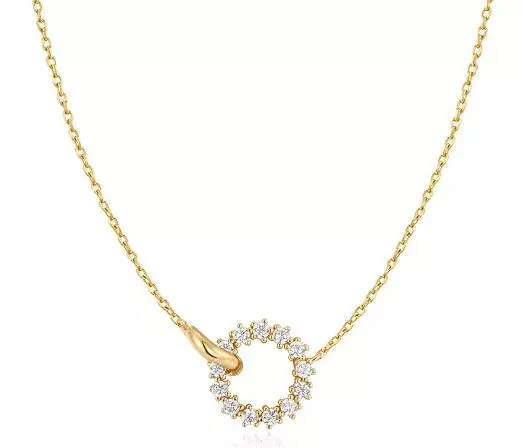 Collier fg.sølv Miss Twinkle sirkel av blanke zirconer + glatt liten sirkel 43+2+3cm