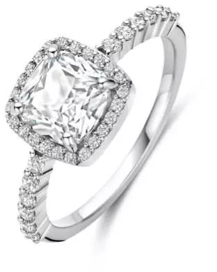 Ring rh.sølv firkantet rosett lux cz.