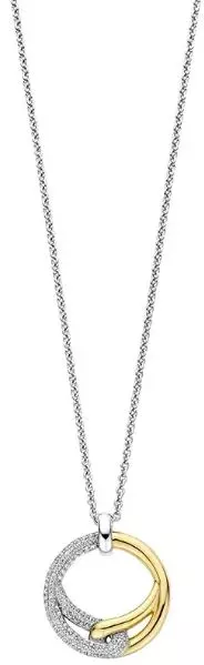 Collier bic.sølv sirkel m/fg. en side, cz. en side 38+10cm rh. kjede