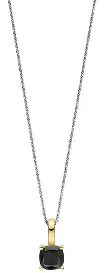 Collier bic.sølv fg. 7mm sort c.zircon i 4 klør på 45cm rh. kjede