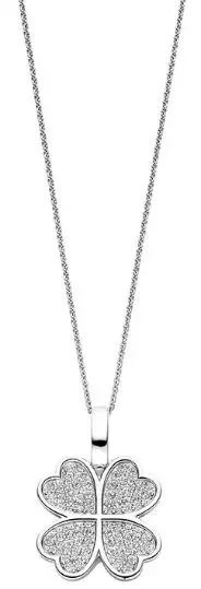 Collier rh.sølv 15mm firkløver m/blanke c.zirconer inkl. 45cm rh. kjede