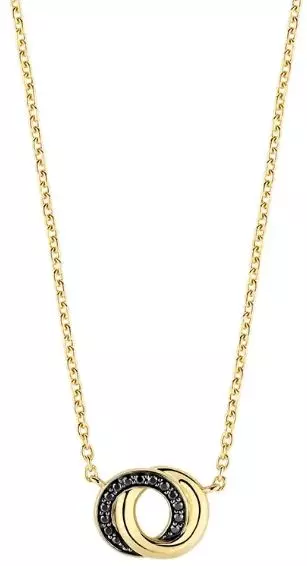 Collier fg.sølv to sirkler i hverandre /sorte cz. 38+10cm