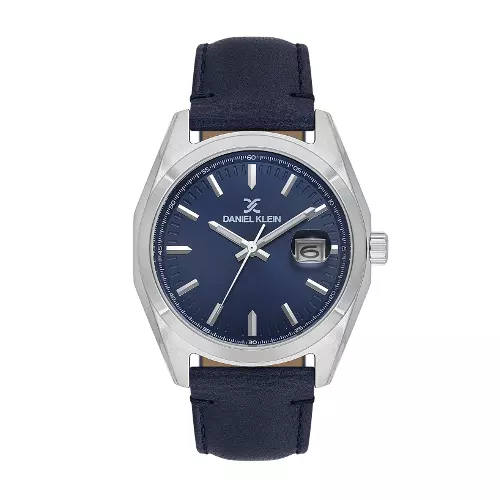 Daniel Klein Premium stål blå skinnreim, blå skive / datofunksjon