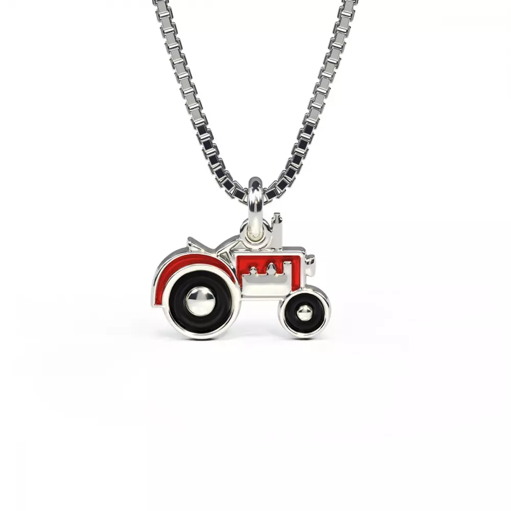 Emalje anheng sølv rød traktor