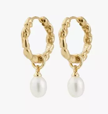 Øreringer "gull" Shift 18ø organisk mønstret ørering m/7mm dråpeformet fv.perle