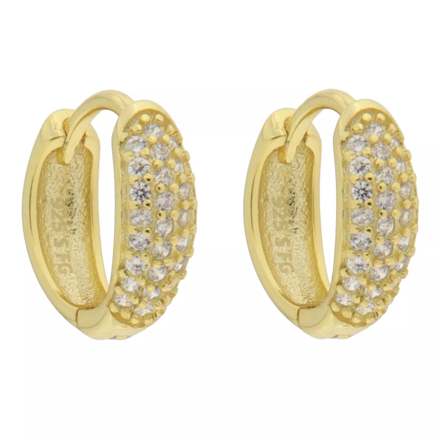 Øreringer fg.sølv 12ø 4mm bred m/blanke zirconer