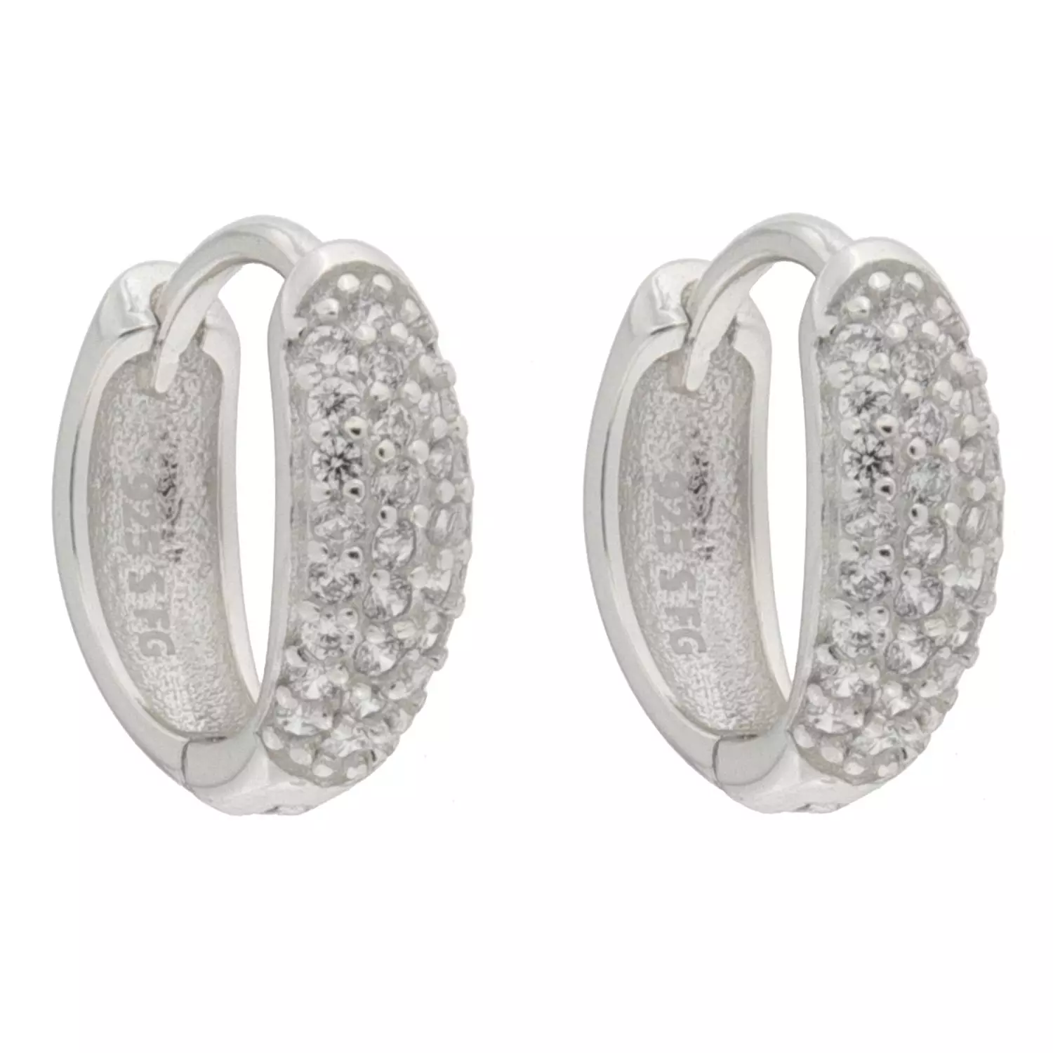 Øreringer rh.sølv 12ø 4mm bred m/blanke zirconer