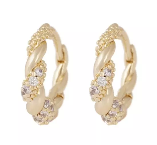 Ørering "gull" Twist 18ø tvinnet m/blanke stener