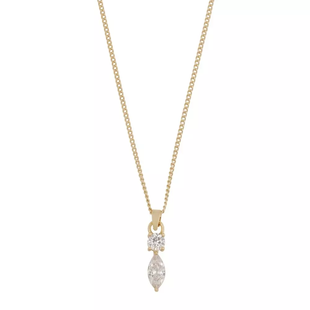 Collier "gull" Eira navette + rund zircon på pz.kjede 51cm