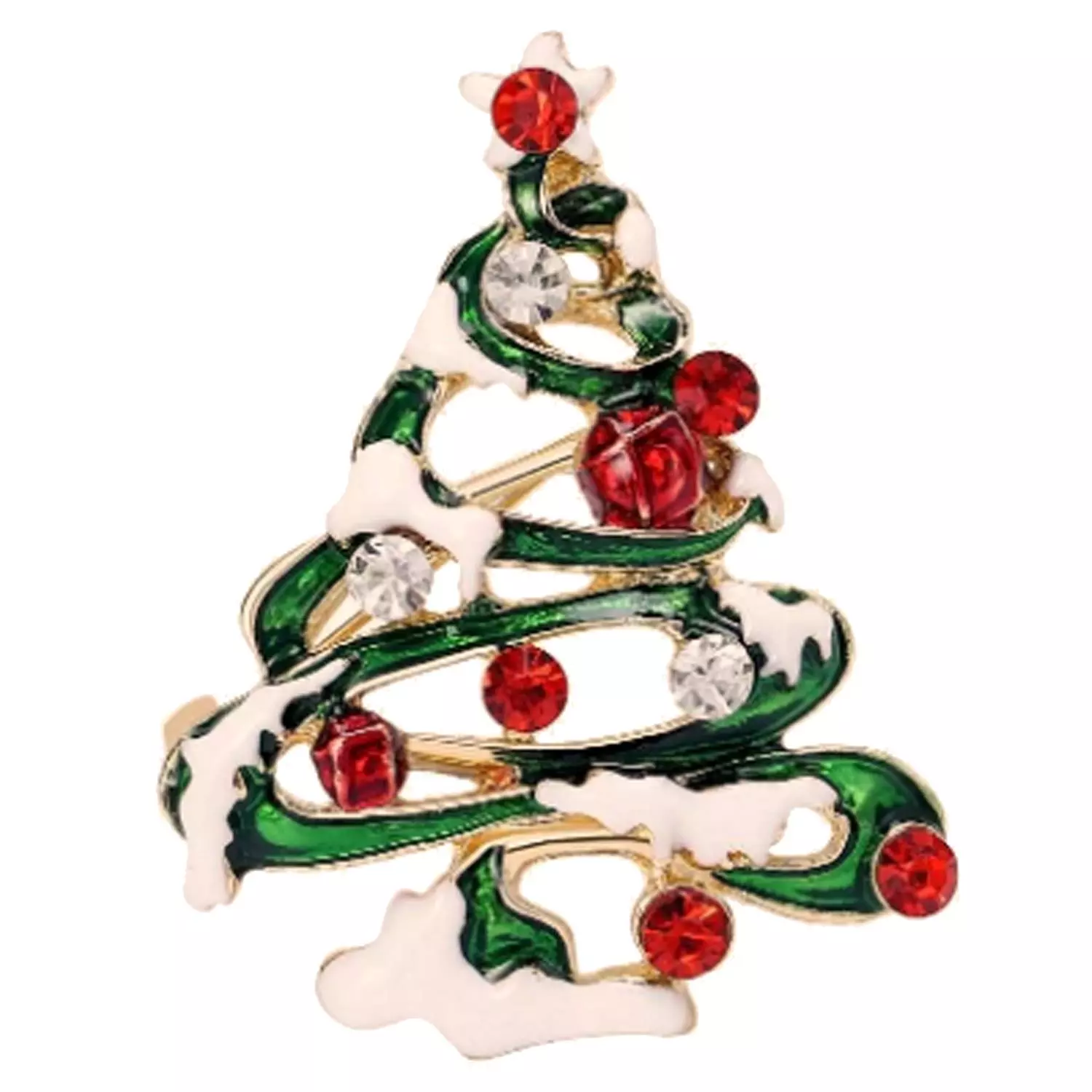 Julenål "gull" juletre grønt bølget m/"snø"