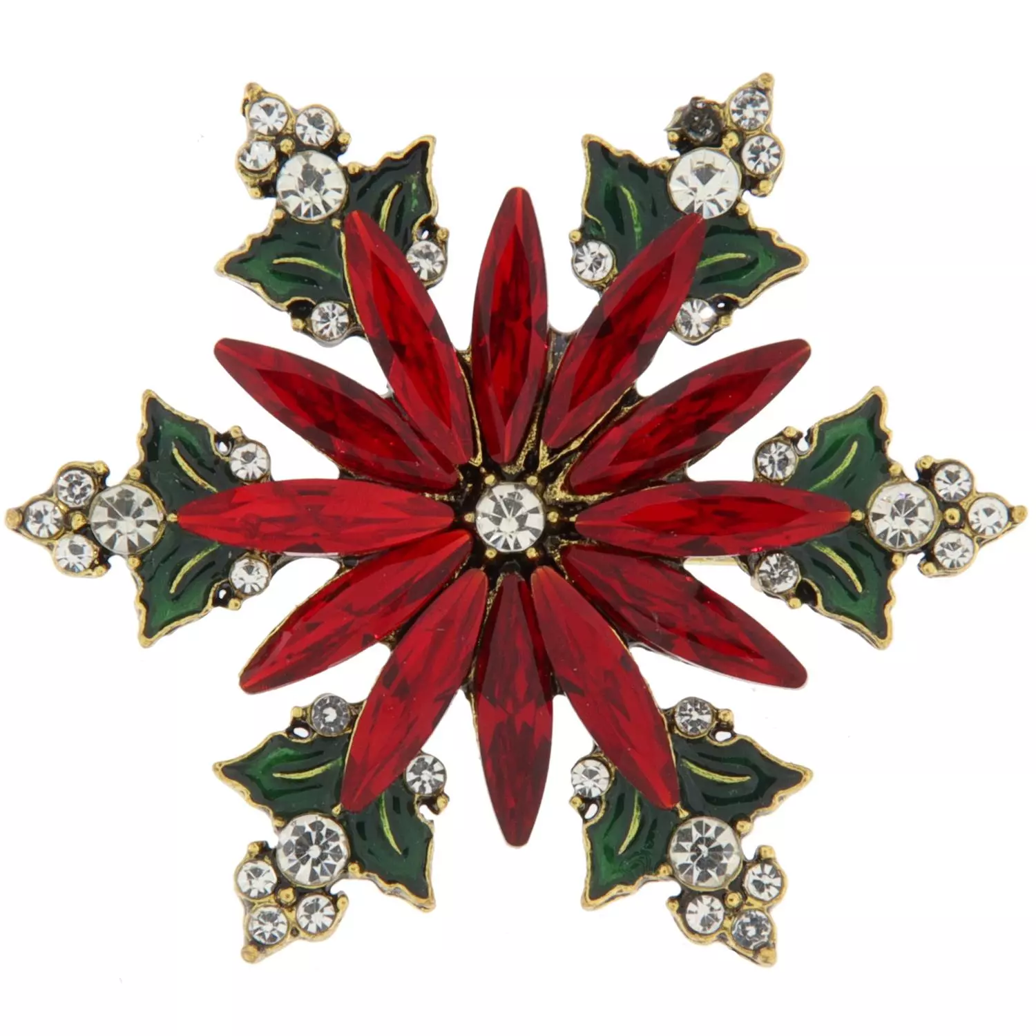 Nål julenål "gull" rød julestjerne blomst