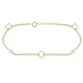 Armlenke gull dobbel ankerlenke m/perler + firkanter 17+1,5cm