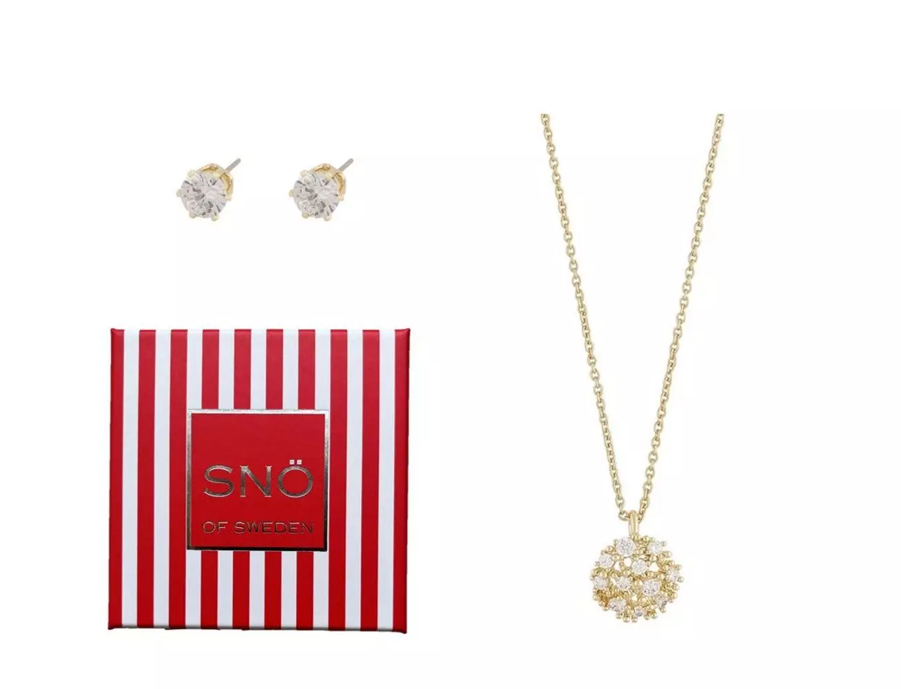 Snø smykkesett "gull" smykke m/blanke stener + 6mm blank zircon ørep