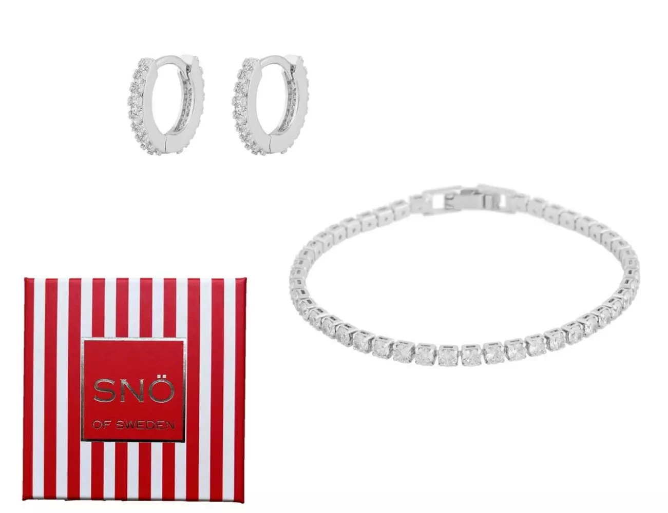 Snø smykkesett "sølv" armlenke tennis + øreringer m/zirconer