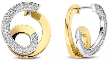 Ørering fg.sølv 18ø bicolor spiral m/blanke zirconer