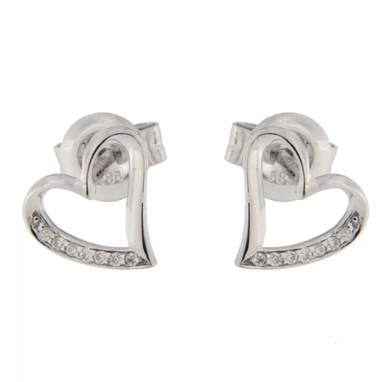 Ørepynt hv.gull 8mm asymmetrisk hjerte m/diamanter på ene siden 0,027ct WP