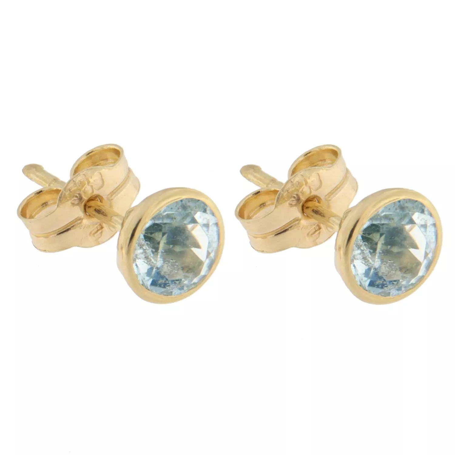 Ørepynt gull 5mm lys blå topaz i fattekant
