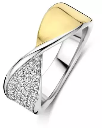 Ring bic.sølv vridd foran, en side fg. / en side m/cz.