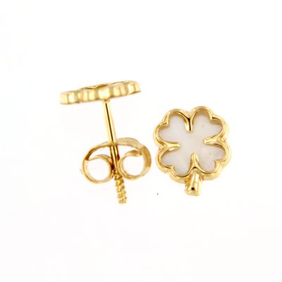 Ørepynt gull kløver m/hvit perlemor