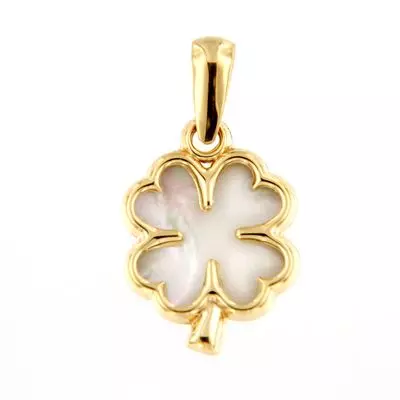 Anheng gull kløver m/hvit perlemor