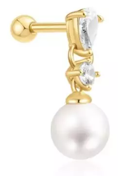 Ørepynt fg.sølv stud dråpe-zircon i toppen, rund zircon, perle i bunn