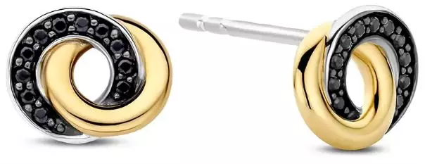 Ørepynt fg.sølv to sirkler i hverandre /sorte cz.