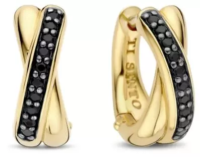 Ørering fg.sølv 12ø krysset foran m/sorte c.zirconer