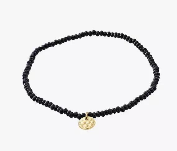 Armlenke "gull" glassperler i sort m/logoplate på strikk 17cm
