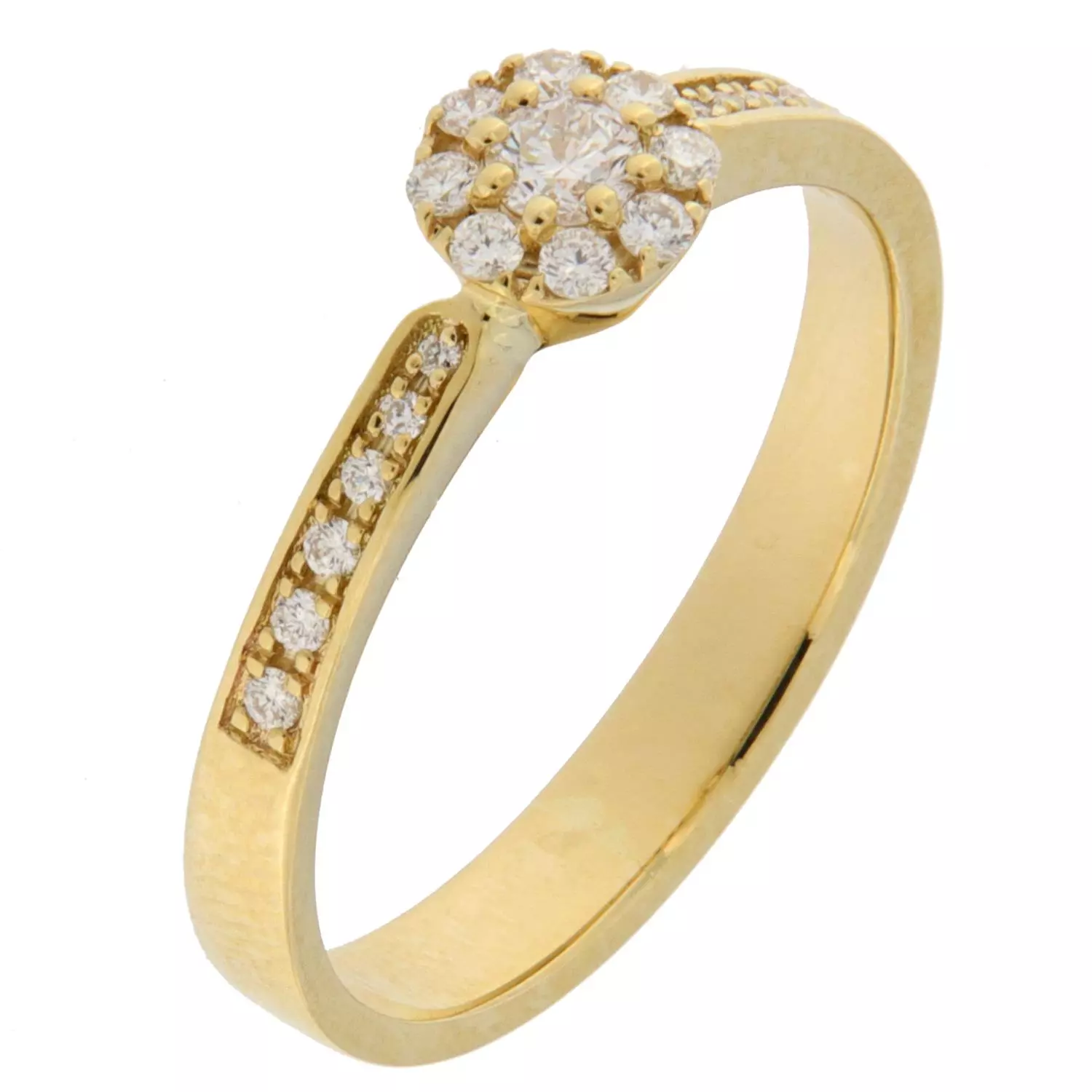 Ring gull 0,26ct WSI rosett lux m/diamanter nedover skinnen (Veil. 22.990,-)