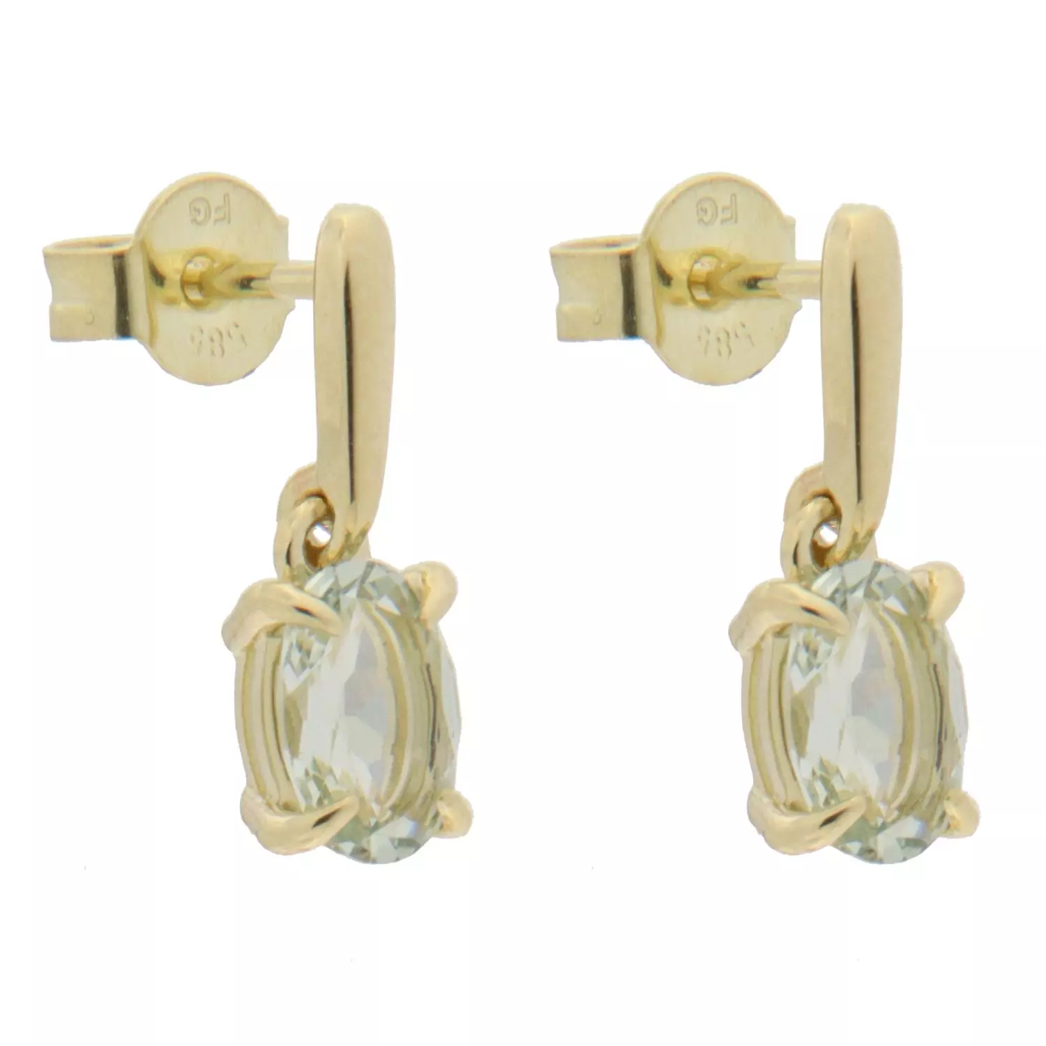 Øreheng gull oval grønn Ametyst 7x5mm i fire klør